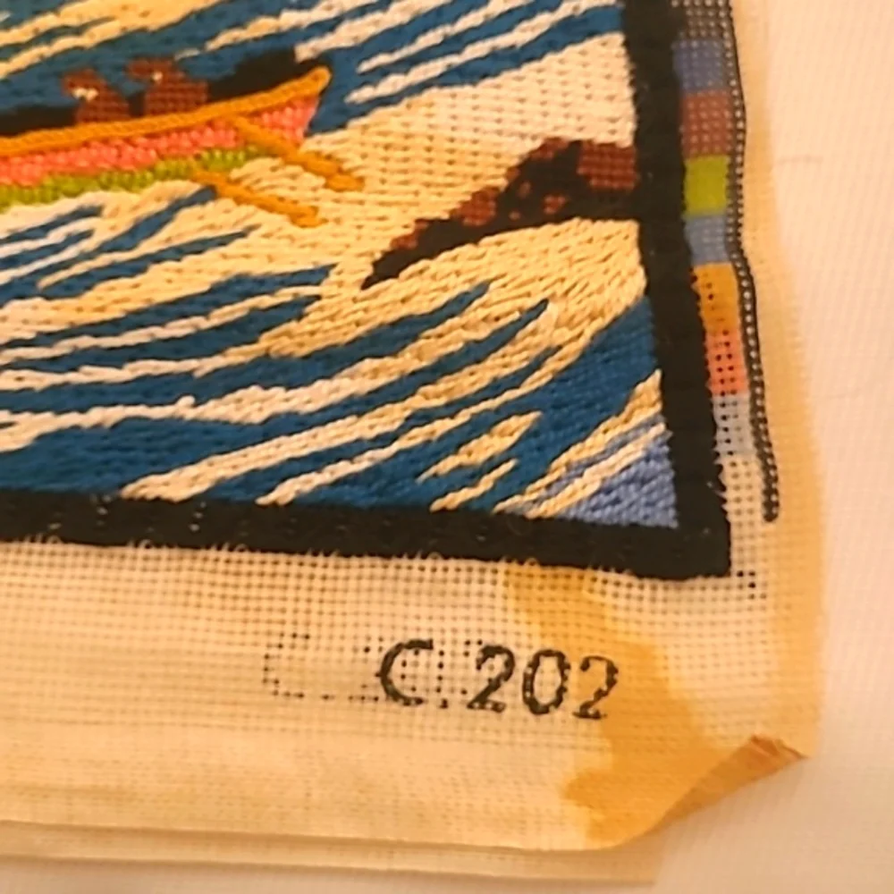 2 French Tapestries Needlepoint Vintage Handmade on Cotton Asian Style Design